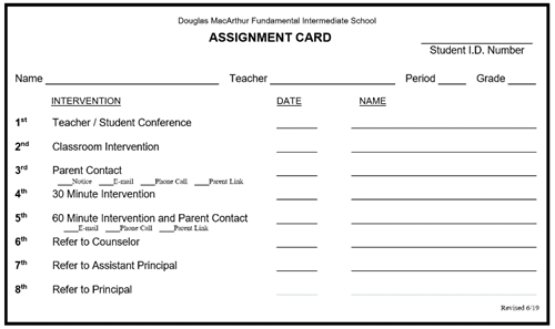steps of the assignment card 